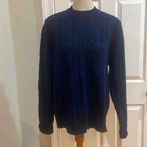 Vtg 100% virgin wool sweater crewneck cable knit pullover navy  blue men size XL